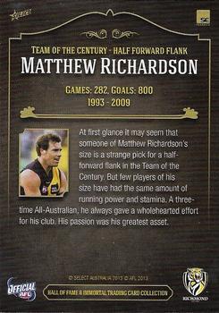 2013 Richmond Hall of Fame and Immortal Trading Card Collection #52 Matthew Richardson Back